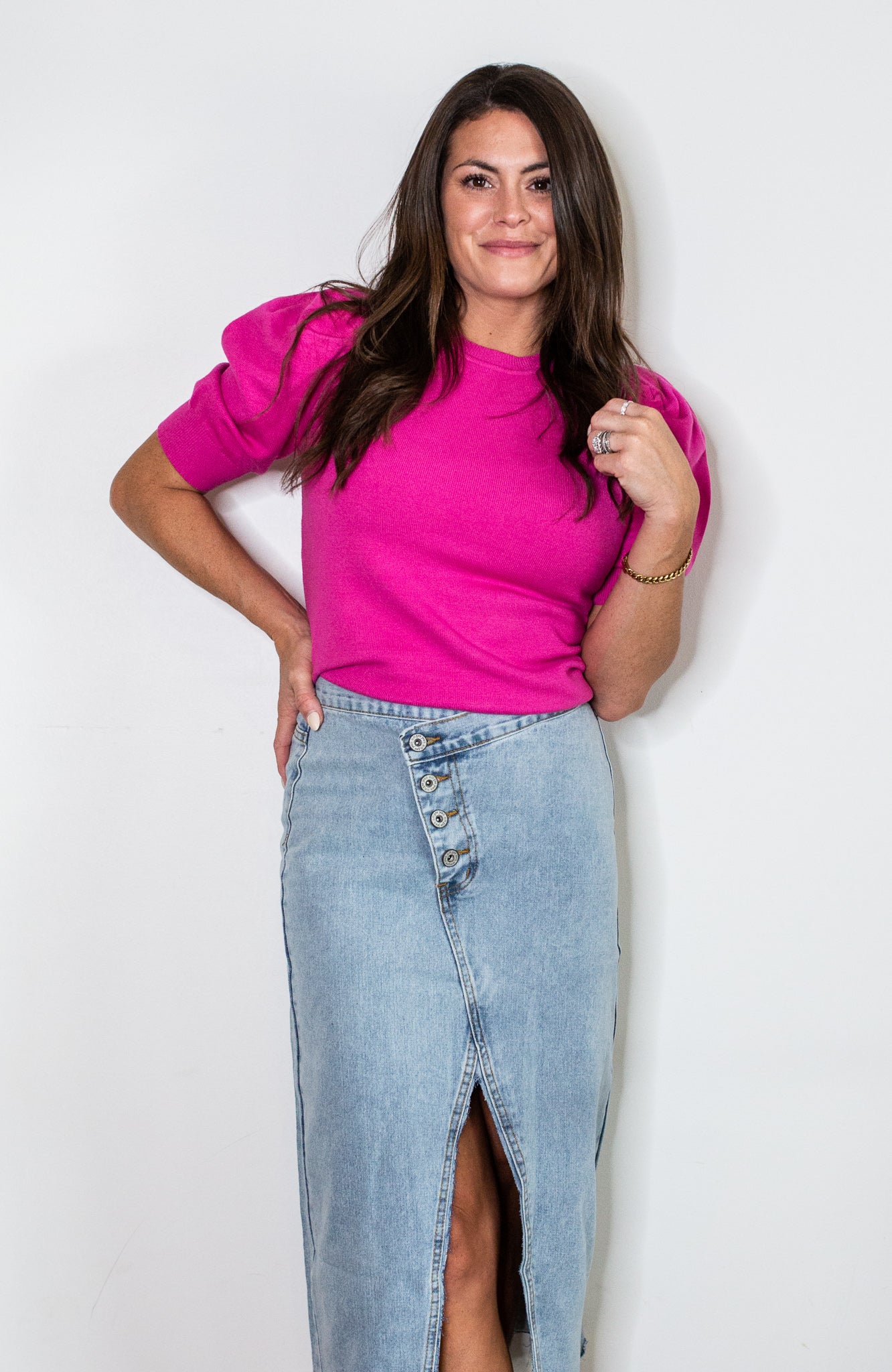 Abigail Puff Sleeve Top- Bright Pink