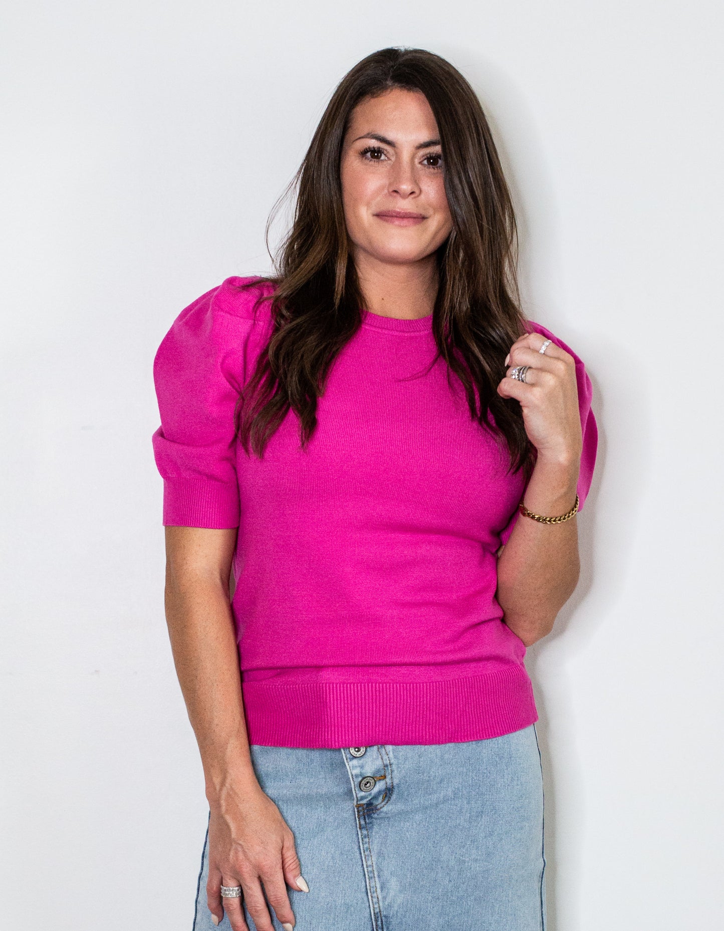 Abigail Puff Sleeve Top- Bright Pink