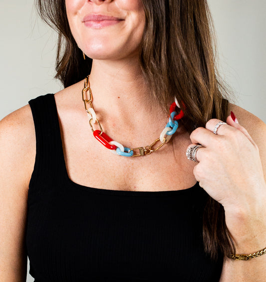 Red and Blue Link Necklace