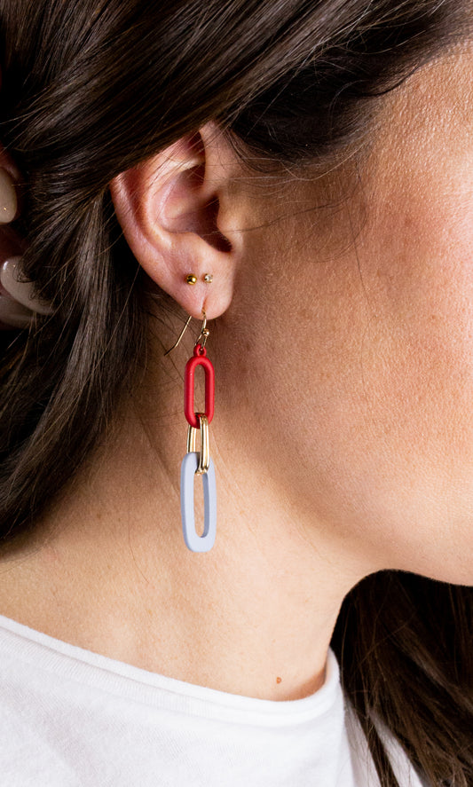 Grey & Red Link Earrings