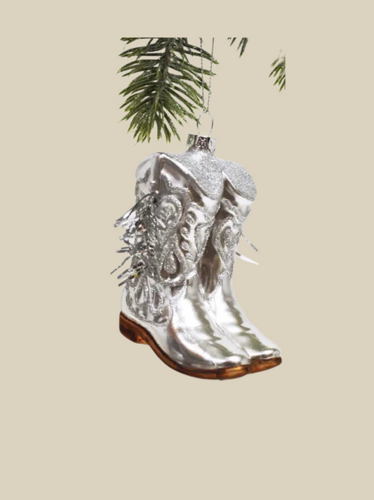 Cowboy Boot Glass Ornament