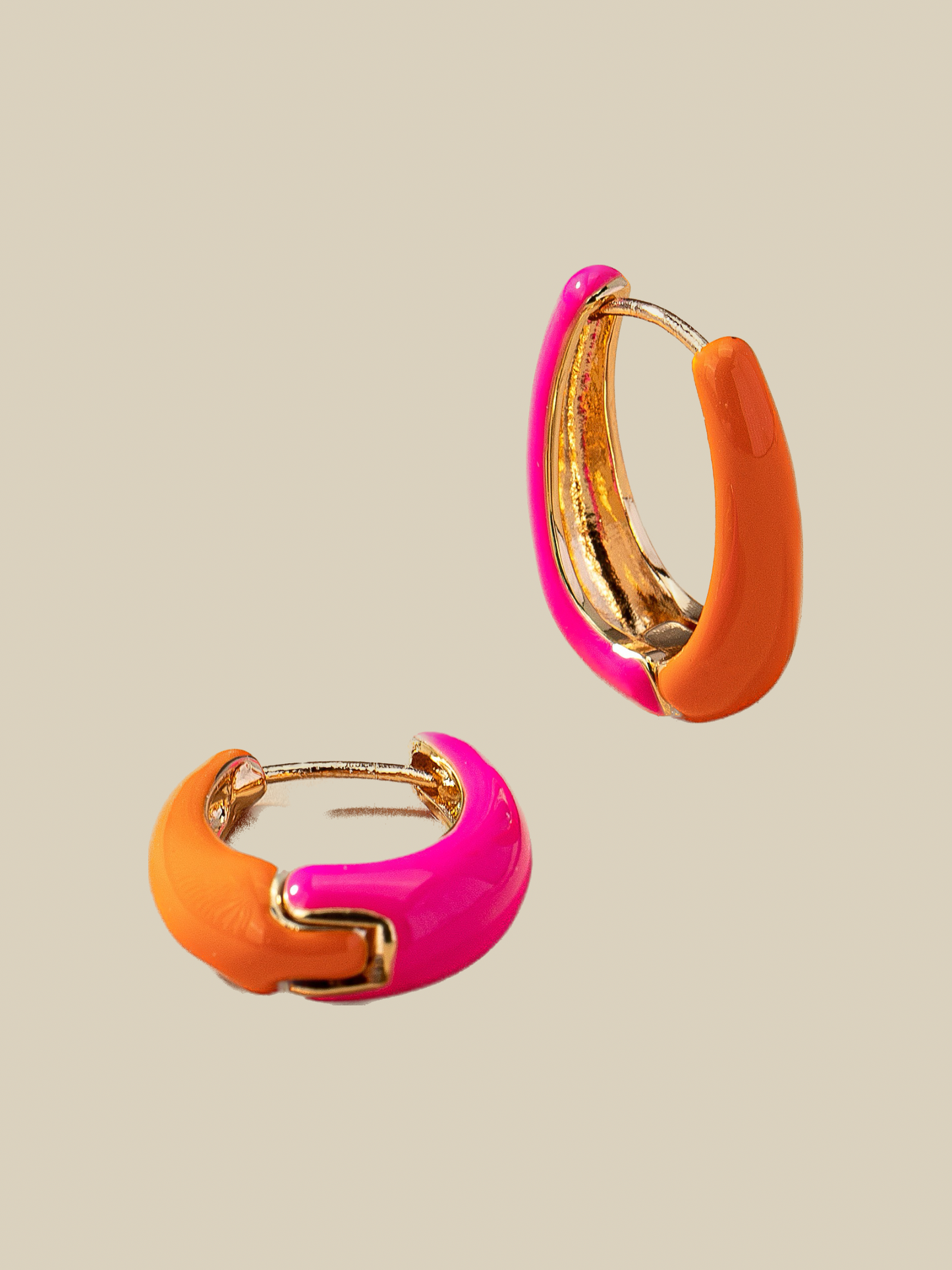 Two Tone Huggie Earrings (Tarnish Free)- Orange